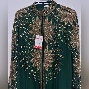 Emerald Green & Gold Kaftan/Abaya